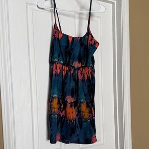 Hurley Tie-Dye Spaghetti Strap Dress in Navy, Coral & Teal